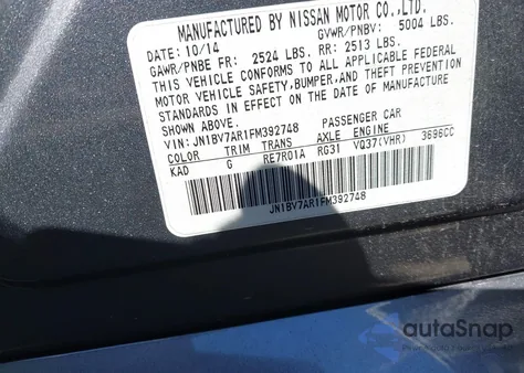 2015 Infiniti Q50 Premium z USA, uszkodzony, nr VIN JN1BV7AR1FM392748